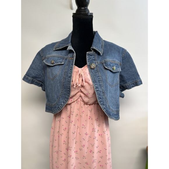 Y2K Vintage Paris Blues Womens Denim Jean Jacket 1X Cropped Short Sleeve Plus Sz - Picture 1 of 8